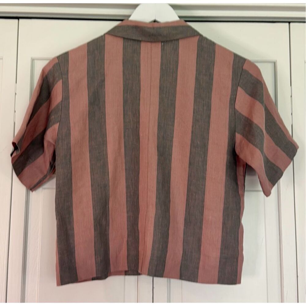 Madewell Pink and Gray Striped Short-Sleeve Button Front Blouse - Picture 9 of 10